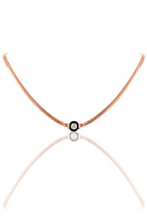 Gümüş tek taş ve mineli balık sırtı zincirli kolye