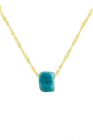 Gümüş singapur zincirli  turkuaz taşlı kolye