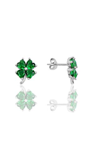 Gümüş yonca modeli yeşil taşlı küpe SGTL10067YSL