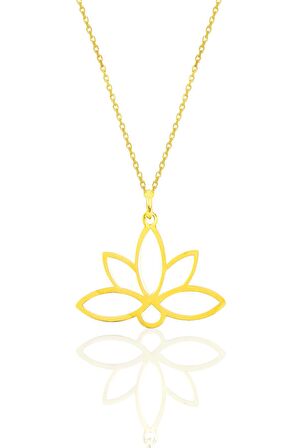 Gümüş altın yaldızlı sonsuz yaşamın simgesi lotus çiçeği kolye