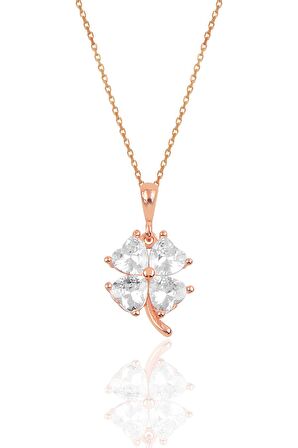 Gümüş zirkon taşlı yonca modeli kolye SGTL10088BEYAZ