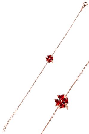 Gümüş lal renk taşlı yonca modeli bileklik SGTL10090LAL