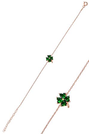 Gümüş zümrüt taş rengi  yonca modeli bileklik SGTL10090YSL