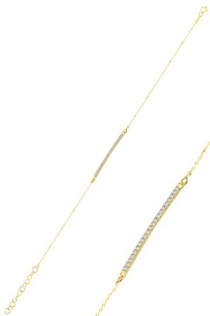 Gümüş altın yaldızlı Zirkon Taşlı çubuk Gümüş Bileklik SGTL10092GOLD