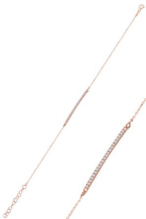 Çubuk Model Zirkon Taşlı Rose Kaplama Gümüş Bileklik SGTL10092ROSE