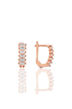 Gümüş Baget taşlı rose j küpe modeli küpe