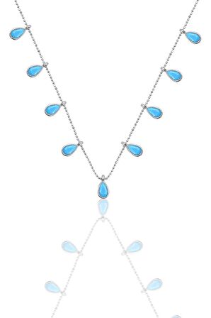 Gümüş rodyumlu turkuaz taşlı damla modeli kolye