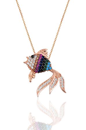 Gümüş renkli taşlı balık modeli kolye