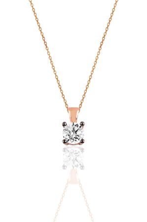 Gümüş elmas montürlü tek taş kolye