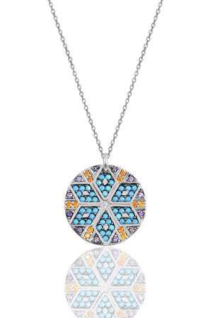 Gümüş rodaj yuvarlak kilim kolye