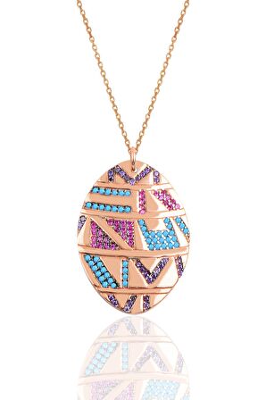 Gümüş rose oval kilim kolye