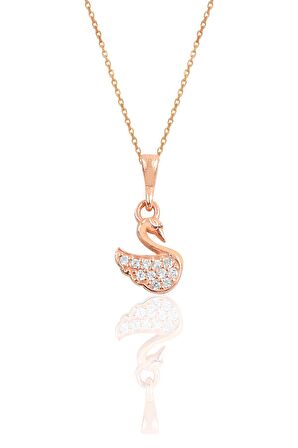 Gümüş rose taşlı kuğu kolye