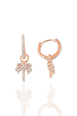 Gümüş rosepalmiye modeli taşlı halka küpe