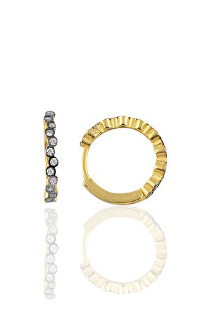 Gümüş altın rengi 17 mm sıra taşlı halka küpe