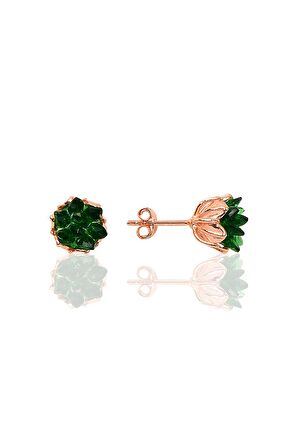 Gümüş Lotus çiçeği modeli zümrüt taş renkli üçlü set