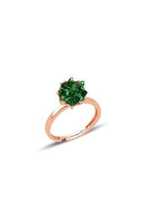 Gümüş Lotus çiçeği modeli zümrüt taş renkli ayarlamalı yüzük