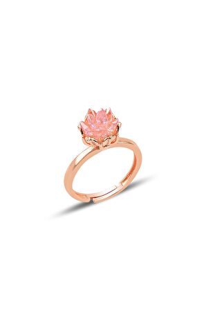 Gümüş Lotus çiçeği modeli pembe renkli taşlı üçlü set