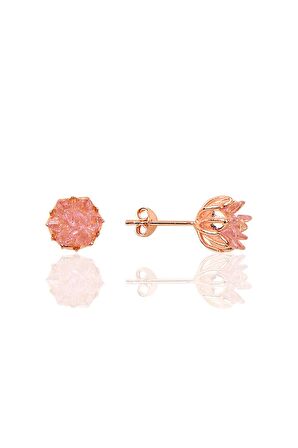 Gümüş Lotus çiçeği modeli pembe renkli taşlı üçlü set