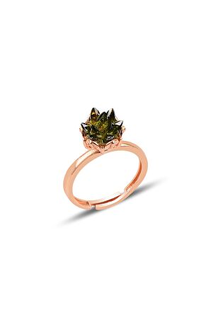 Gümüş Lotus çiçeği modeli columbia zümrüt renkli taşlı ayarlamalı yüzük