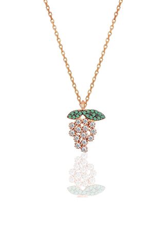 Gümüş rose zirkon taşlı üzüm modeli kolye