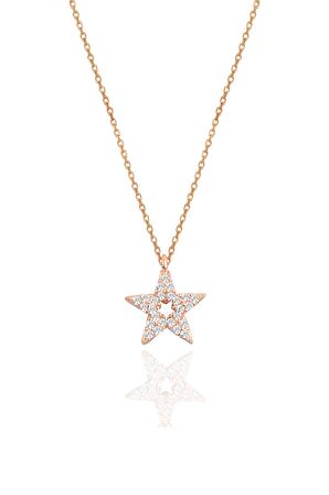 Gümüş rose zirkon taşlı lotus modeli kolye