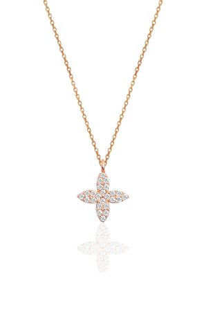 Gümüş rose zirkon taşlı yonca kolye