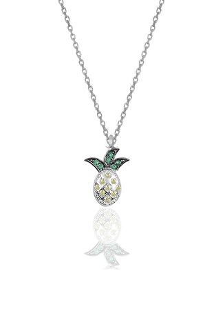 Gümüş rodyumlu zirkon taşlı ananas modeli kolye