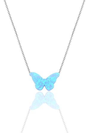 Gümüş rodyumlu opal taşlı kelebek kolye