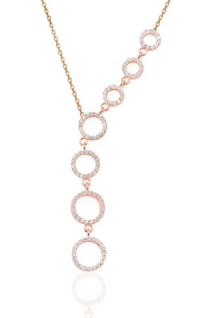 Gümüş rose zirkon taşlı kayan halkalar kolye