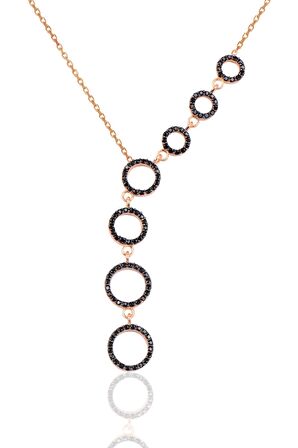 Gümüş rose onix taşlı kayan halkalar kolye