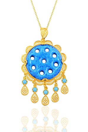 Gümüş gold dokuz delikli telkari süryani nazar boncuğu kolye