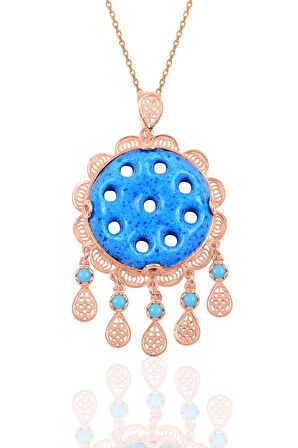 Gümüş rose dokuz delikli telkari süryani nazar boncuğu kolye