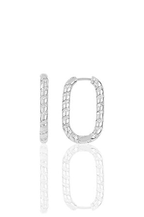 Gümüş rodyumlu zirkon taşlı özel tasarım oval küpe