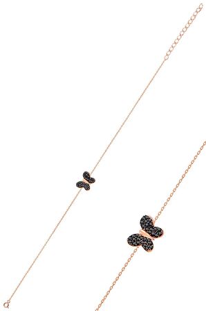 Gümüş rose onix taşlı kelebek bileklik