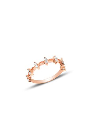 Gümüş rose zirkon taşlı crown yüzük
