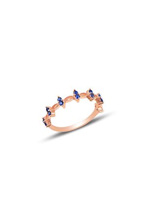 Gümüş rose safir taşlı crown yüzük