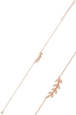 Gümüş rose zirkon taşlı yaprak bileklik