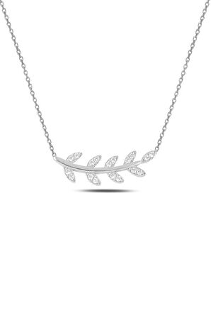 Gümüş rodyumlu  zirkon taşlı yaprak kolye