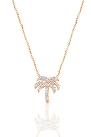 Gümüş rose zirkon  taşlı palmiye kolye 