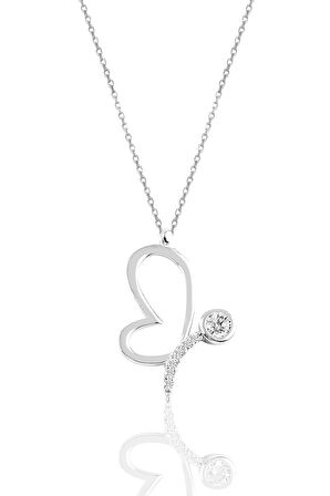 Gümüş rodyumlu zirkon taşlı aşk kelebek kolye