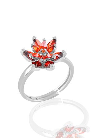 Gümüş rodyumlu  taşlı nilüfer lotus çiçeği yüzük