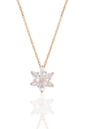 Gümüş rose taşlı nilüfer lotus çiçeği kolye