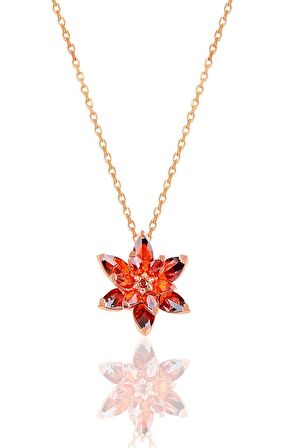 Gümüş rose taşlı nilüfer lotus çiçeği kolye