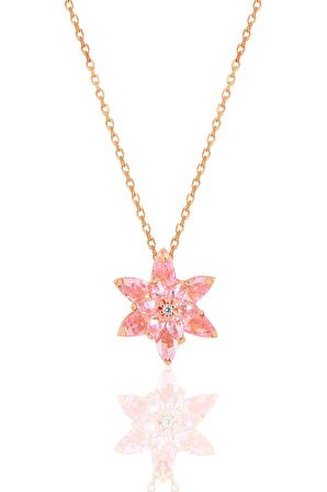 Gümüş rose taşlı nilüfer lotus çiçeği kolye