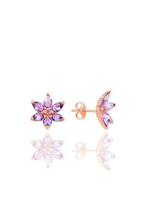Gümüş rose  taşlı nilüfer lotus çiçeği küpe