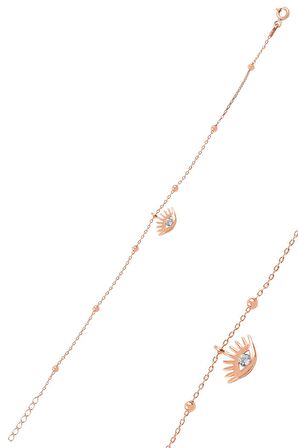 Gümüş rose top top zincirli kirpikli göz bileklik