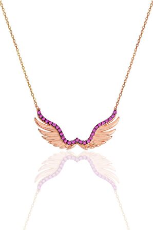 Gümüş rose kök yakut taşlı kanat kolye