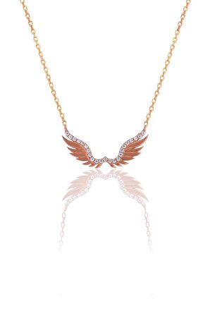 Gümüş rose zirkon taşlı kanat kolye 