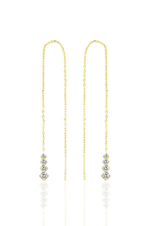 Gümüş altın yaldızlı zirkon taşlı Işıltılı Gümüş Zincir Küpe SGTL10418GOLD