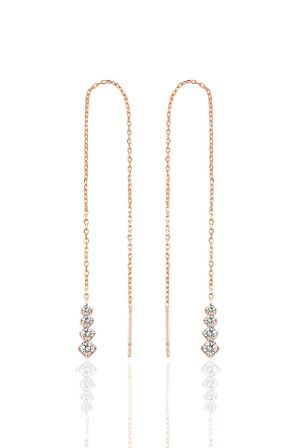 Gümüş  rose Işıltılı Gümüş Zincir Küpe 